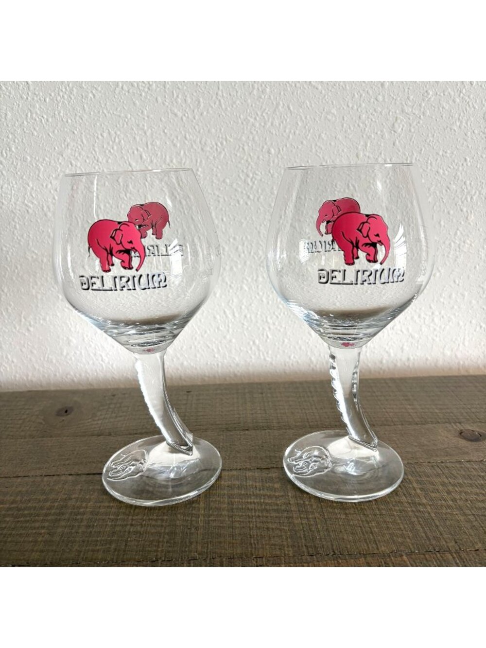 Delirium Stemmed Chalice Beer Glass Pink Elephant Set of 2 Glasses‎ Belgium